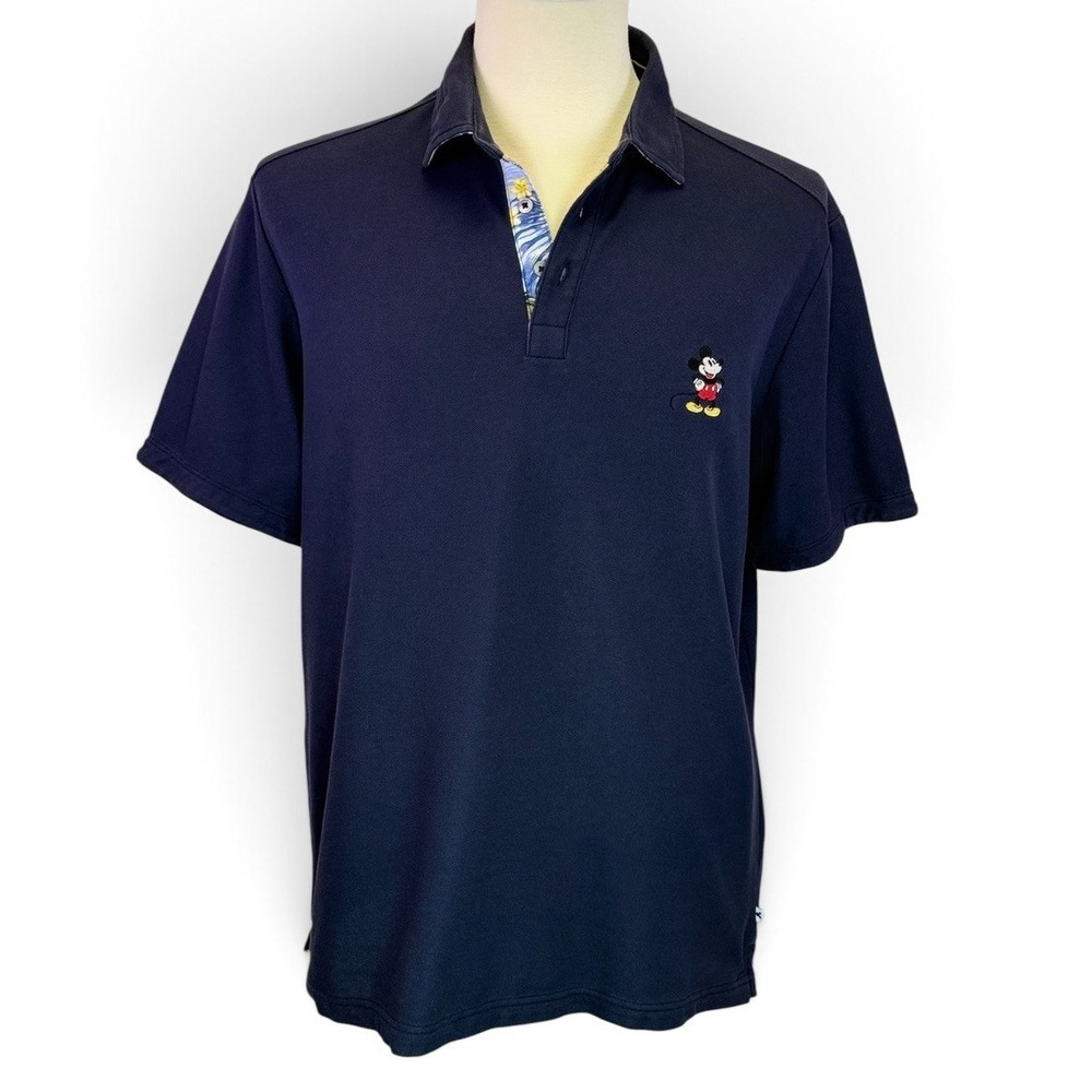 Tommy Bahama Disney Embroidered Mickey Polo Navy Blue Floral Trim Men Size Large